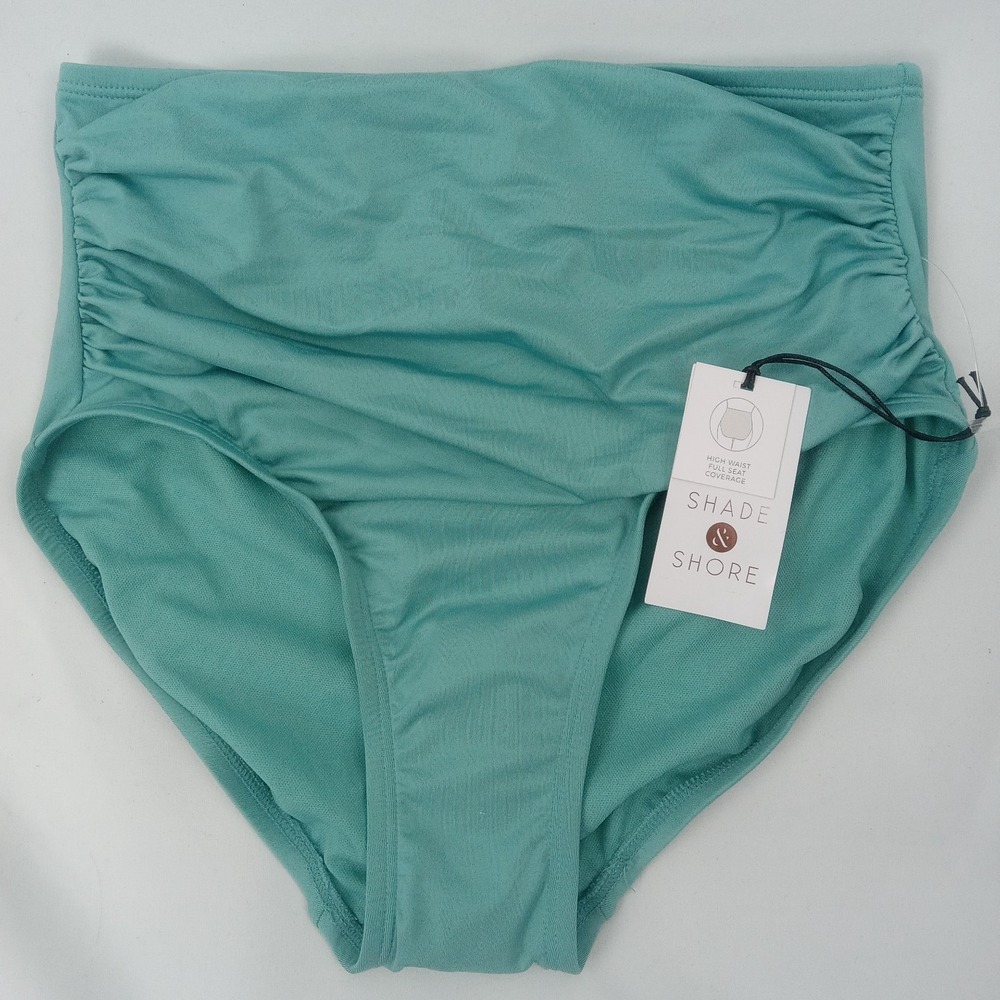 Shade & Shore Swim Bottom Womens Large (12-14) Turquoise Ribbed High Waist NWOT